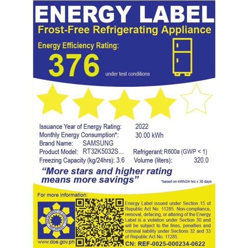 Samsung No Frost Refrigerator Energy Label