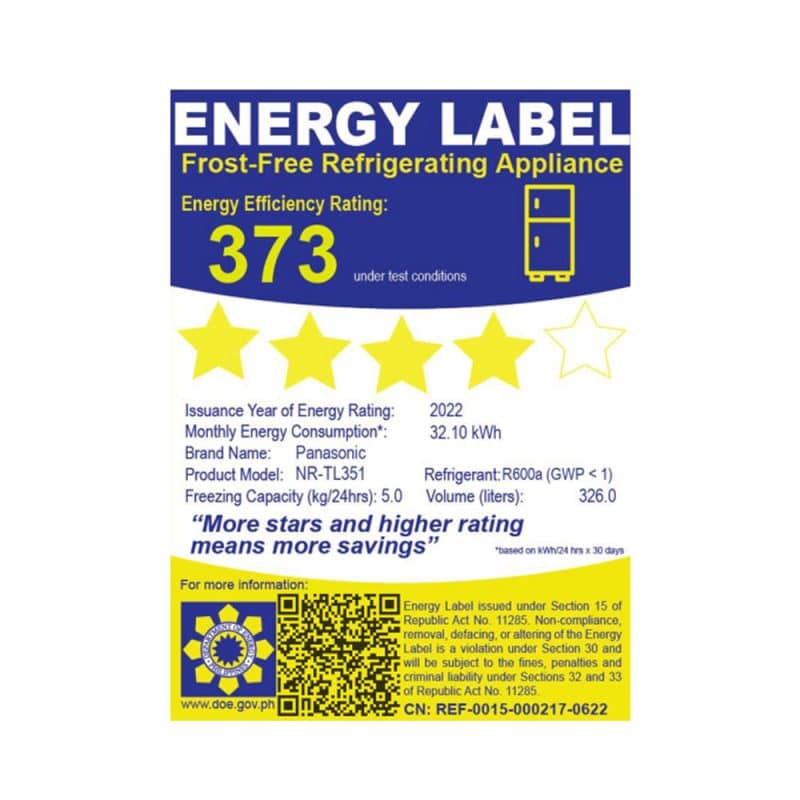 Frost-free refrigerator energy label sticker