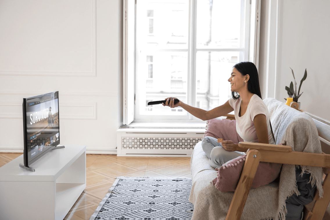 woman with the tv