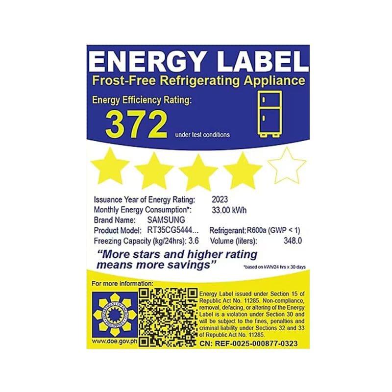 Frost-free refrigerator energy label sticker