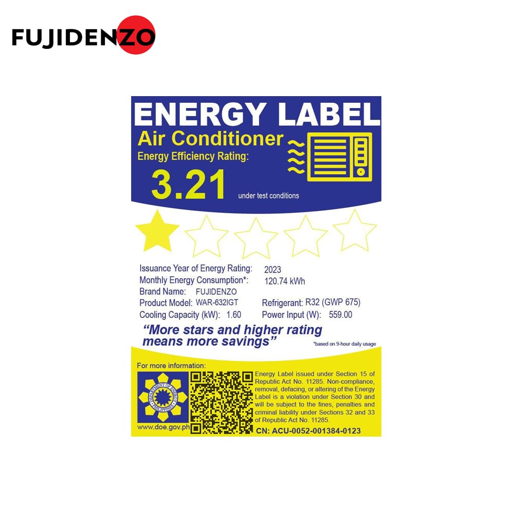 Fujidenzo 0.6 HP Window Type, Remote Control Aircon WAR-632IGT - Image 3
