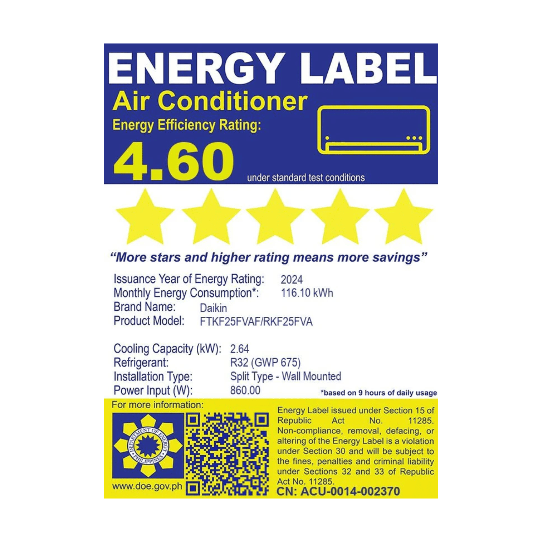 Daikin 1.0 HP D-Smart Prince Split Type Aircon FTKF25FVAF/RKF25FVA - Image 2